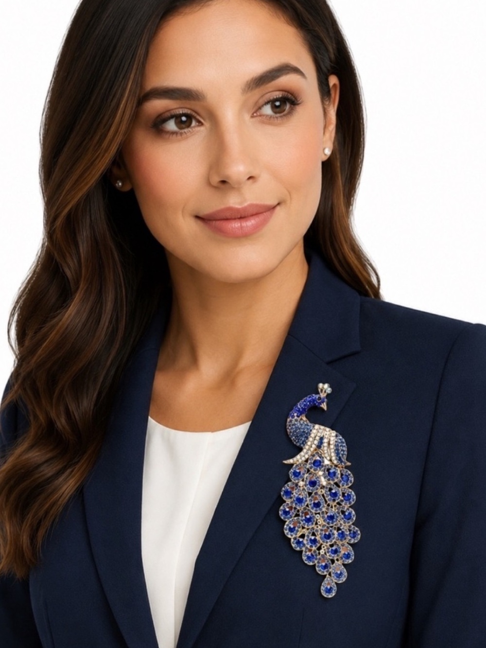 Vintage Style Blue Crystal Rhinestone Peacock Brooch Pin NEW with Box